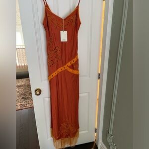 NWT Chasing Unicorns silk and crochet maxi dress XL